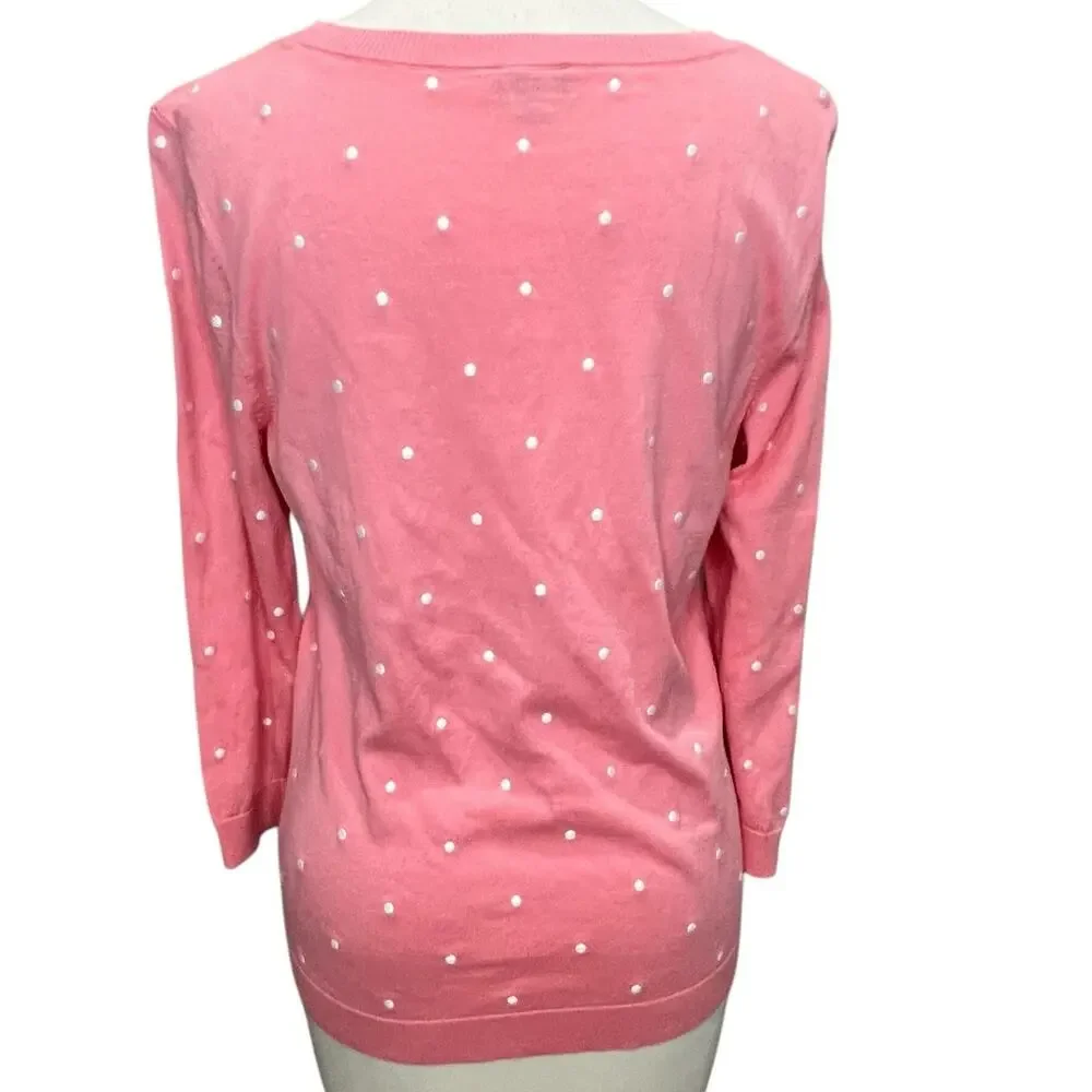 Talbots Sweater Womens M Pink Embroidered Novelty Dog Frenchie‎ Preppy Feminine